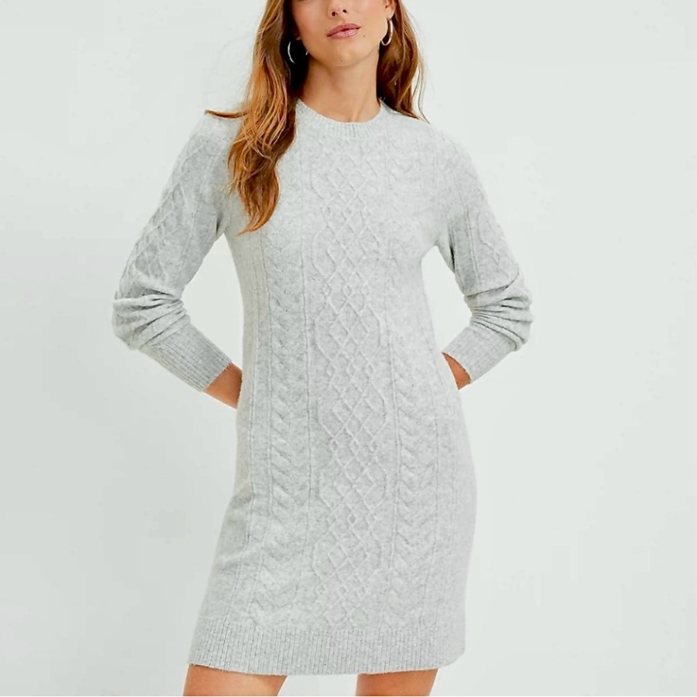 LOFT Light Gray Cable Knit Dress